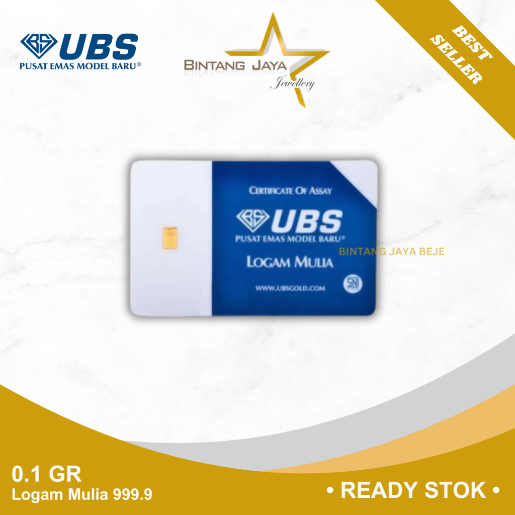 Logam Mulia UBS 0.1 gr gram Emas (LM) GoldBar Kadar 999.9 Sertifikat Mas UBS Gold Batangan Bersertif