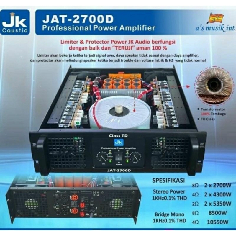 Power Amplifier JK Coustic JAT 2700D Class TD 2x2700watt Original