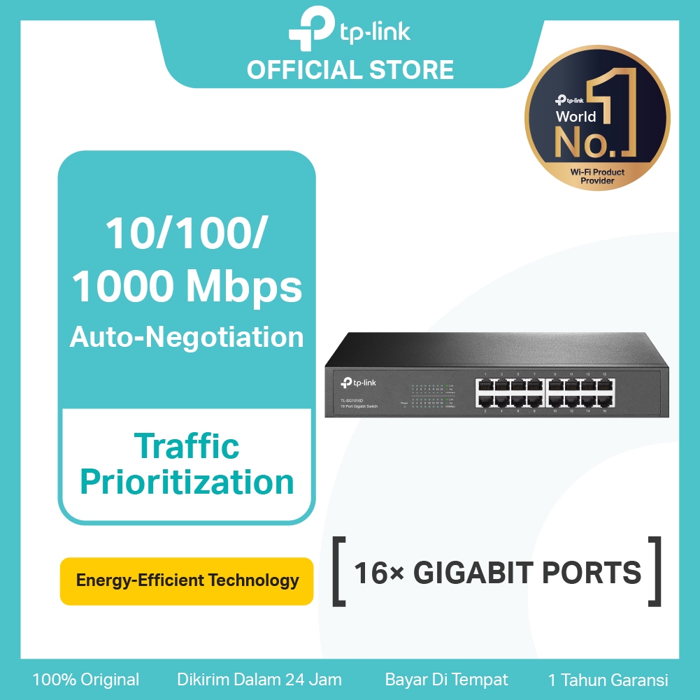 TP-Link TL-SG1016D 16 Port Gigabit Unmanaged Switch Ethernet Network Splitter Desktop Rackmount Fanl