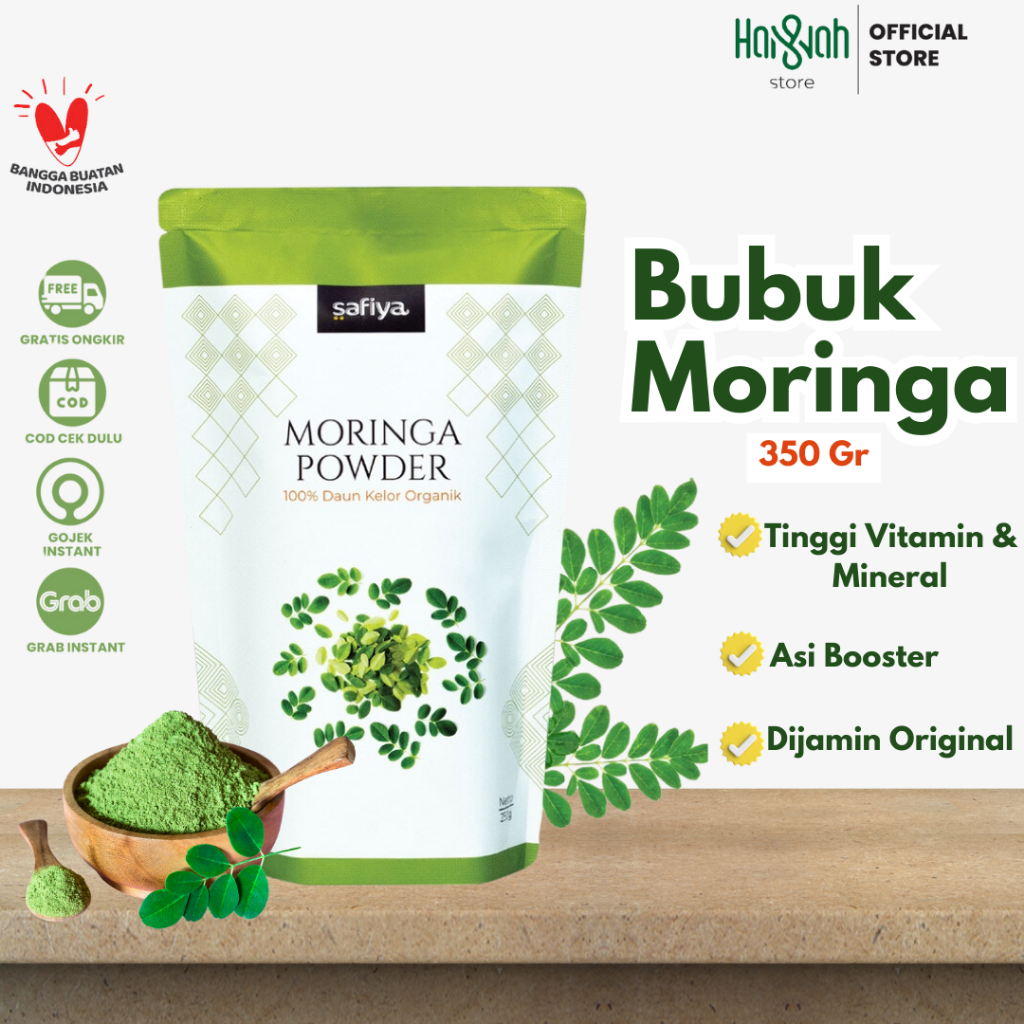 

Bubuk Moringa Safiya 350 Gram Powder / Bubuk Daun Kelor Organik Safiya Herbal