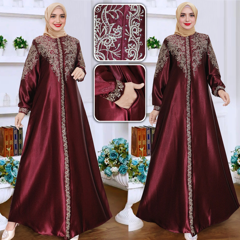 iu8 COD Gamis Kristal Gamis Pesta Bordir Mutiara Satin Premium Seragaman Mewah Bunsui Dan Elegan