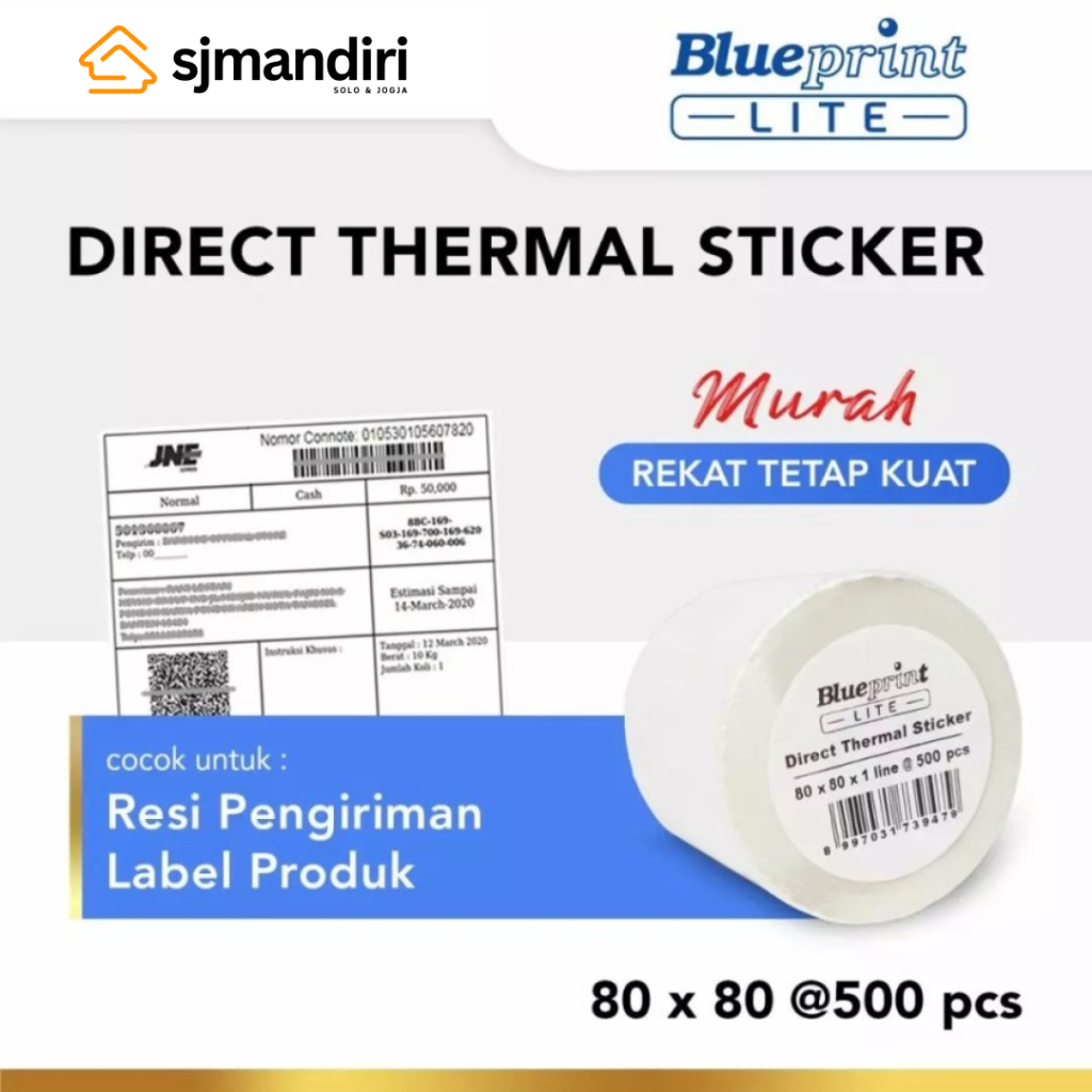 

Blueprint Lite Direct Thermal Sticker 80 x 80mm isi 500pcs Label Resi