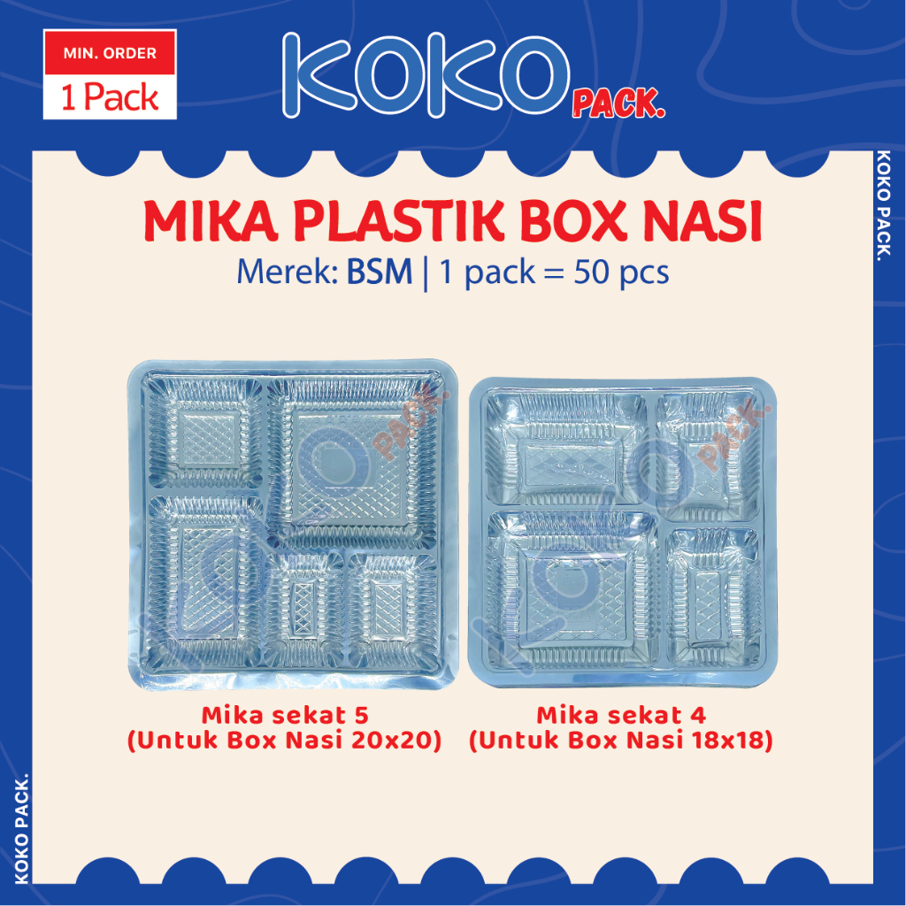 (isi 50pcs) Mika Plastik Box Nasi Catering Take Away / Kotak 20 Sekat 5 / Kotak 18 Sekat 4