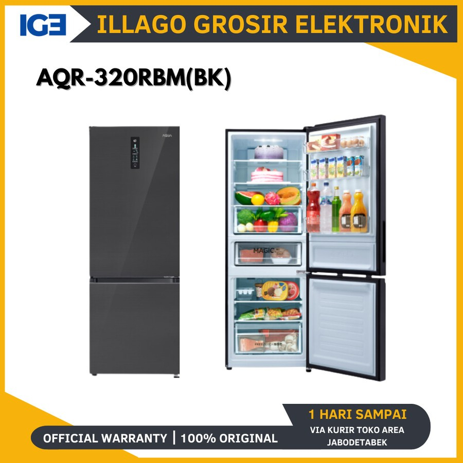 AQUA JAPAN Kulkas 2 Pintu Freezer Bawah AQR-320RBM(BK)