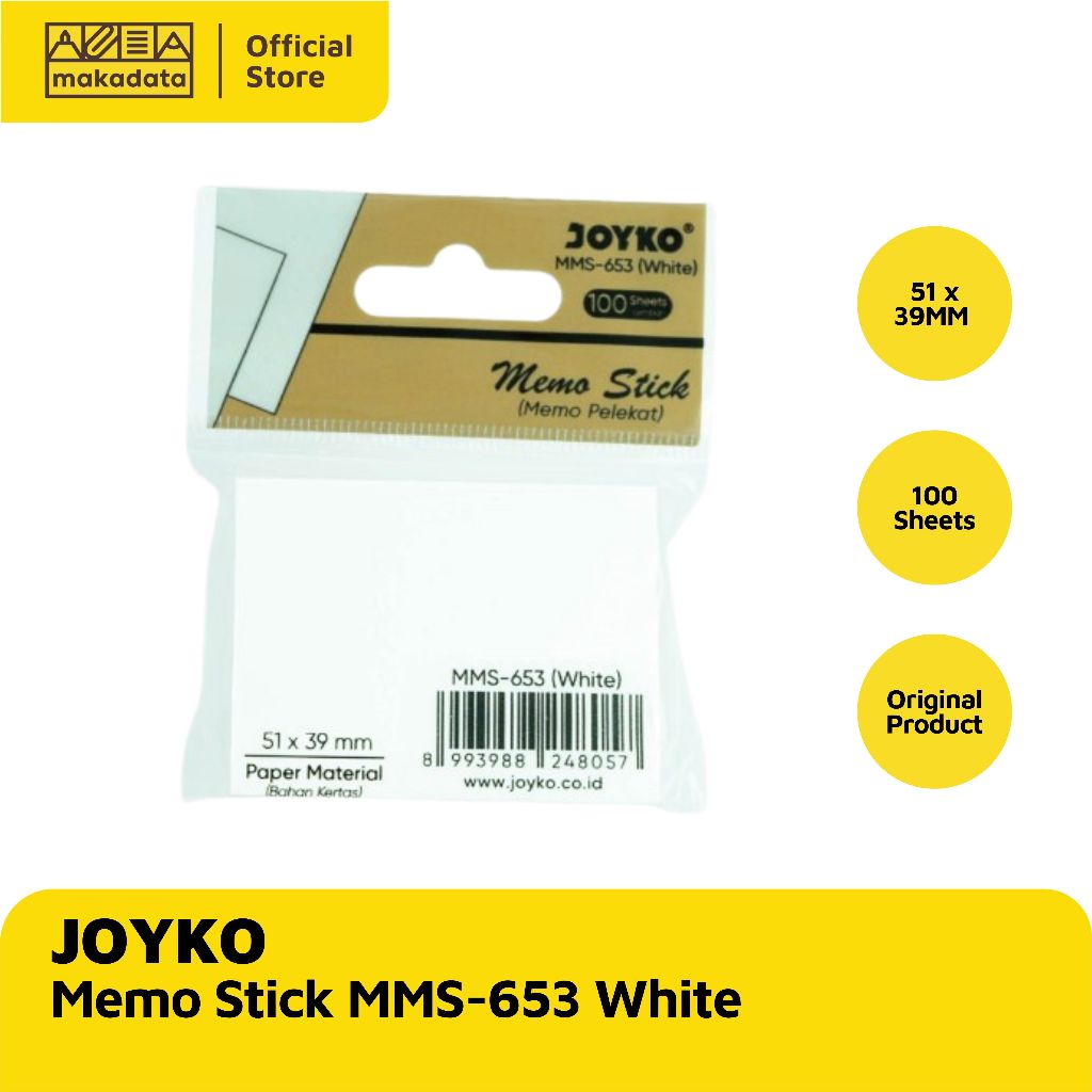 

MEMO STICK / STICKY NOTE JOYKO MMS-653 WHITE (1 PCS) MURAH