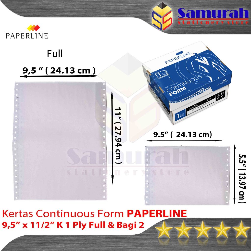 

Kertas Continuous Form Paperline 9,5 x 11 K1 Putih Full 1 PLY NCR / 9,5 x 11/2 K1 W PRS Putih Bagi 2