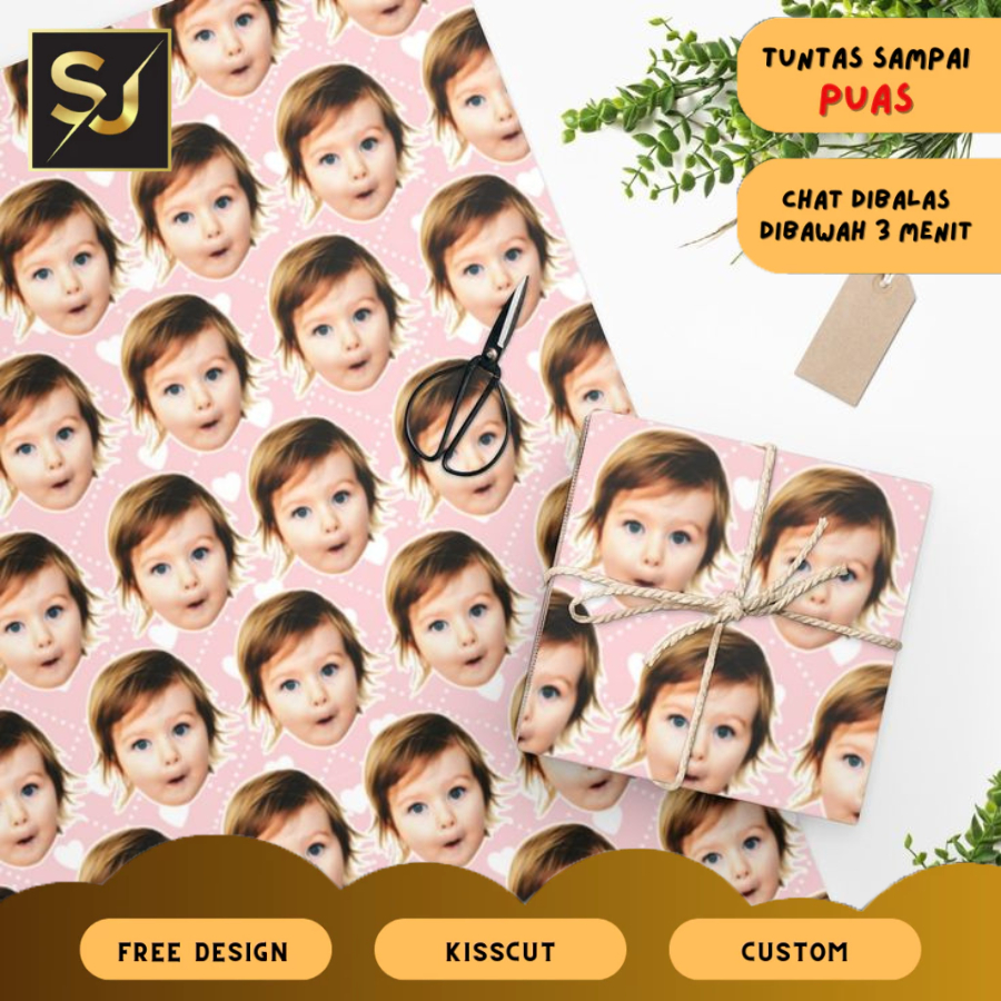 

Kertas Kado Custom Desain Muka Wajah Aesthetic Tulisan Wrapping Papper Bungkus Hadiah Sangjaya