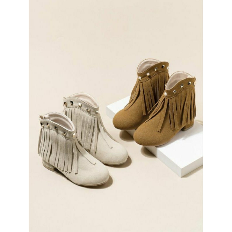 Littlefairy sepatu boots anak rumbai cowboy import