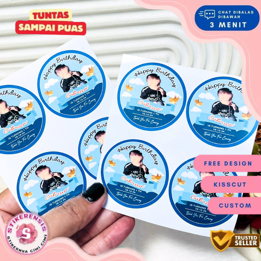 

2-4 Stiker Vinyl Ulang Tahun Anak Anti Air Bulat Label Sticker Undangan Happy Birthday Stikerensis