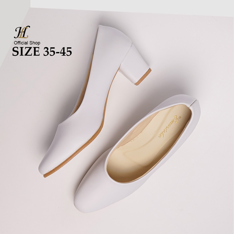 No 35 - 45 Sepatu Pentofel Putih Wanita Hak 5cm dan 3cm Kulit Putih Hitam dop Pantofel Guru Perawat