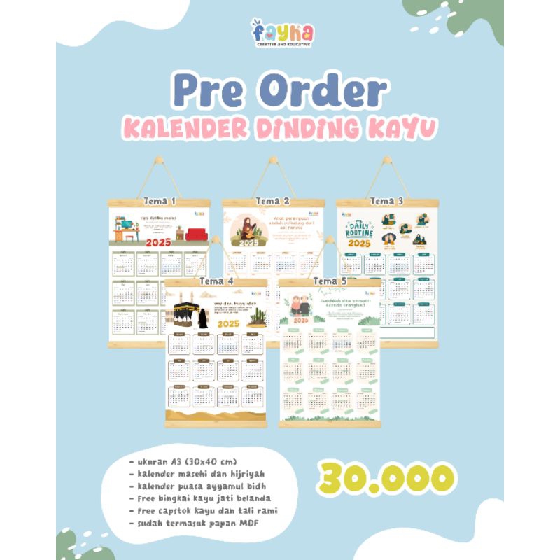 

kalender dinding cute bingkai kayu 2025