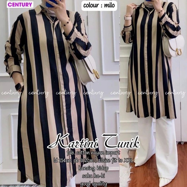FASHION Tunik Jumbo Motif Salur Lengan Panjang Bahan Rayon