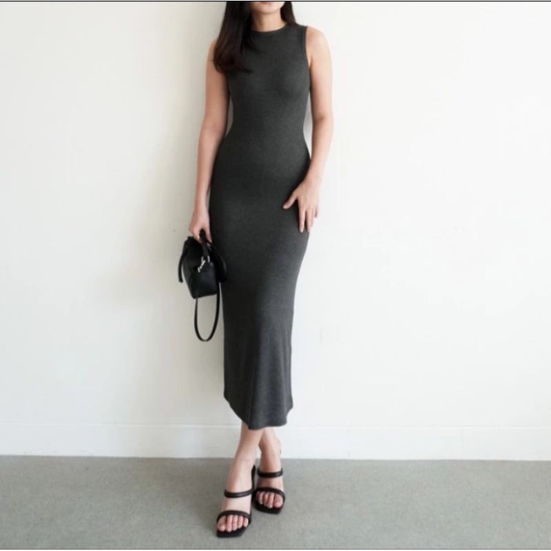 ELSA DRESS CASUAL WANITA BODYCON SLIM FIT MAXI LONG DRESS