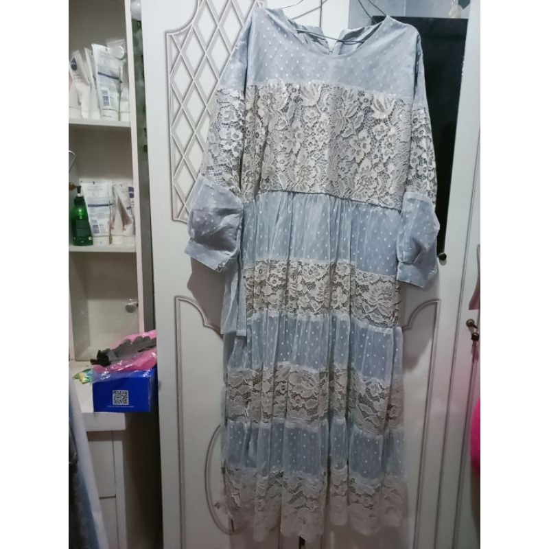 Preloved Dotty Dress by elslook gaun brokat tile dot premium ootd kondangan asmirandah dress
