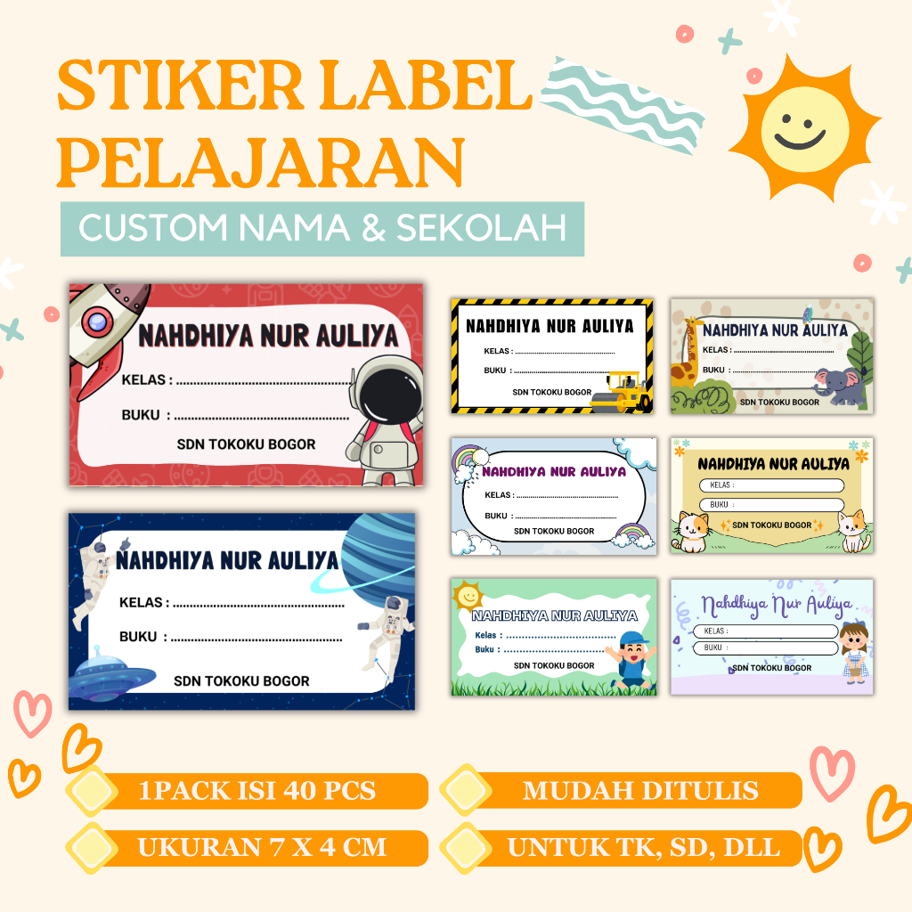 

(20 PCS) Stiker Label Nama Mata Pelajaran Buku Pelajaran UKURAN 7 X 4 CM Free Desain Custom Nama