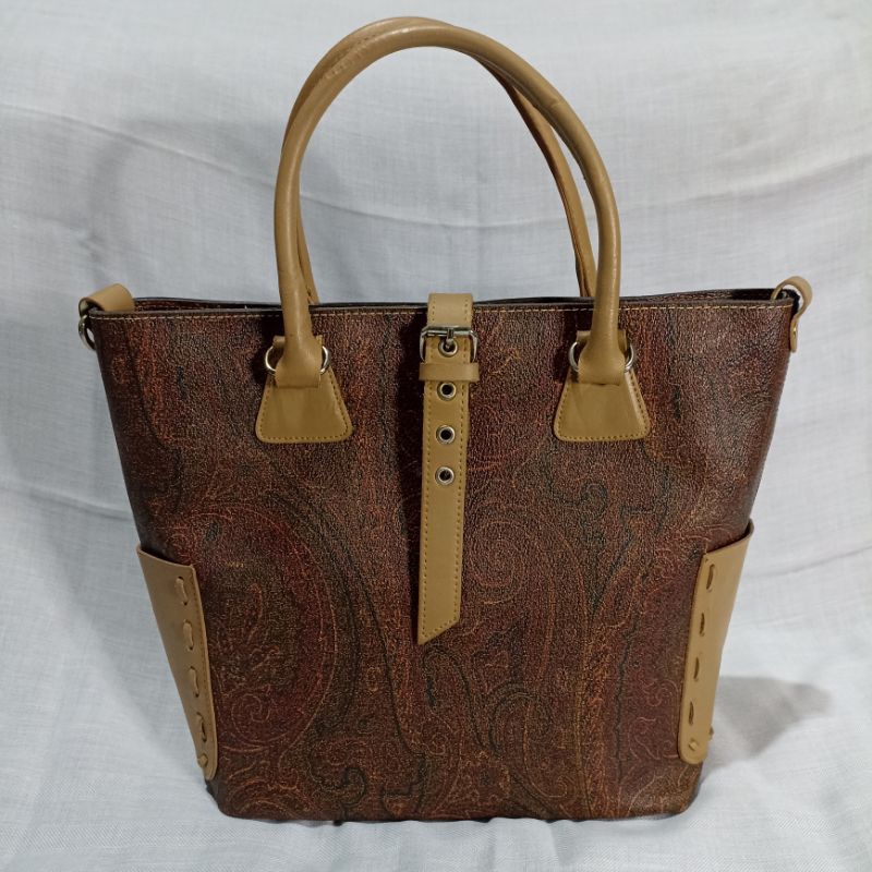 Tas Kulit Leather Tote Sling Shoulder Hand Bag Merah Maroon Etro