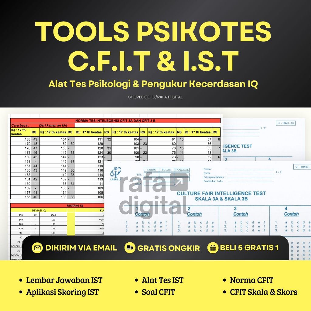 TOOLS PSIKOTES - Alat Tes Psikologi CFIT & IST - Pengukur Kecerdasan IQ