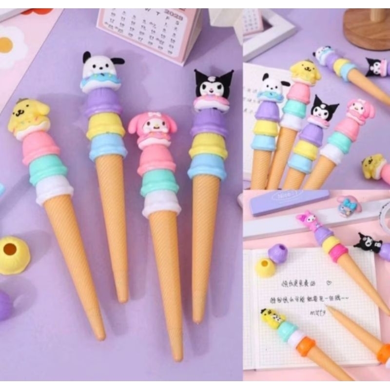 

￼STIPPA Pena Karakter Es Krim Cone Ice Cream Fancy Pen Bulpen Boneka Karakter Sanrio bulpen