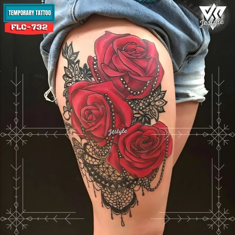 [FLC-732] Tato Temporer Temporary Tattoo Bunga Mawar merah