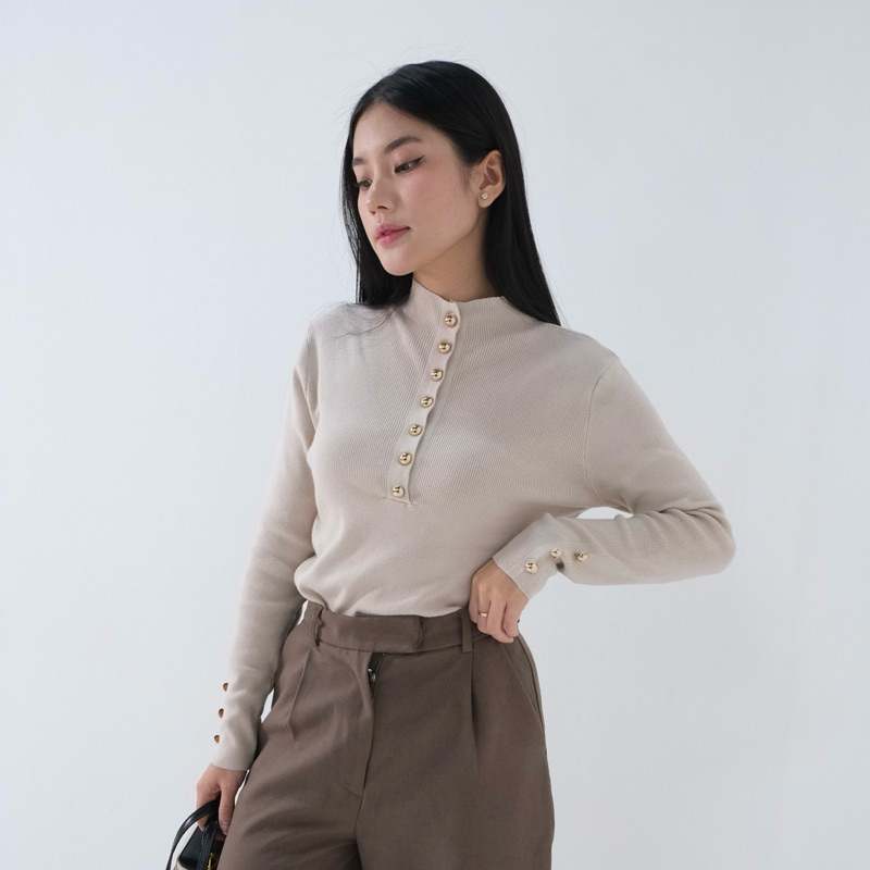 Janeeta Inner Knit Button Rajut Premium Baju Manset Import Atasan Rib Wanita Busui Oversize