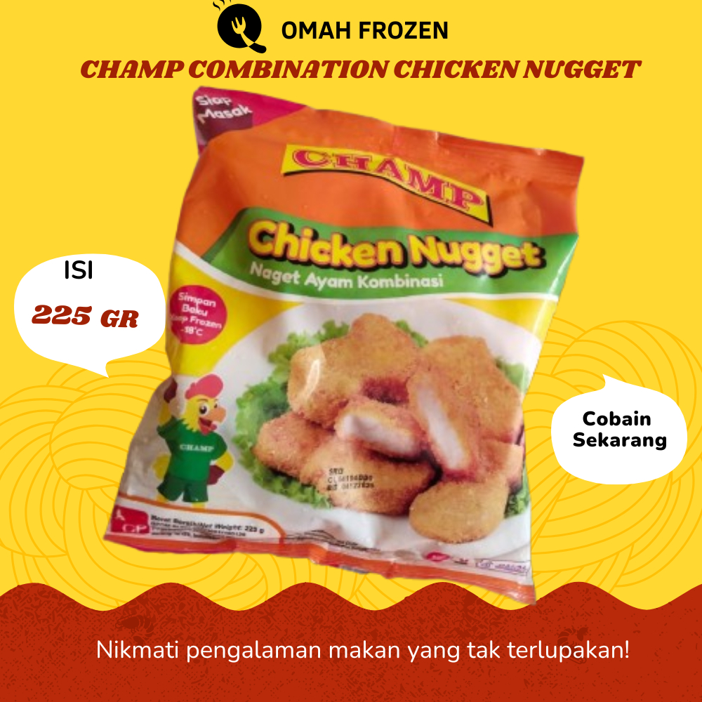 

CHAMP COMBINATION CHICKEN NUGGET NAGET AYAM KOMBINASI 225 GR frozen food makanan kemasan olahan