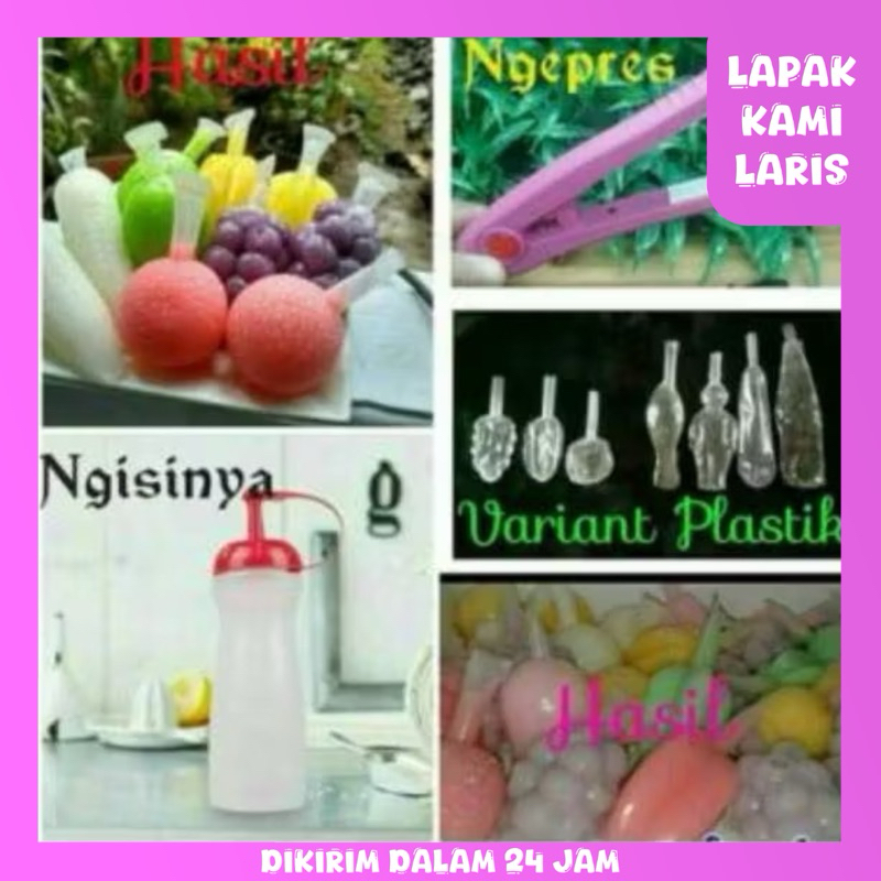 LKL - [PAKET SIAP JUALAN PUDOT VIRAL] Plastik Jelly, Es Sedot Bentuk Buah + Catokan + Botol Isi