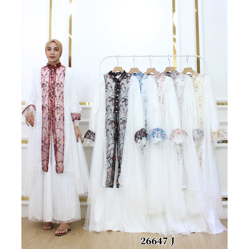 Dres Gamis Cardigan Terpisah Muslim Panjang Brurkat Outer Tile Garden untuk Raya Kondangan Modren Wa