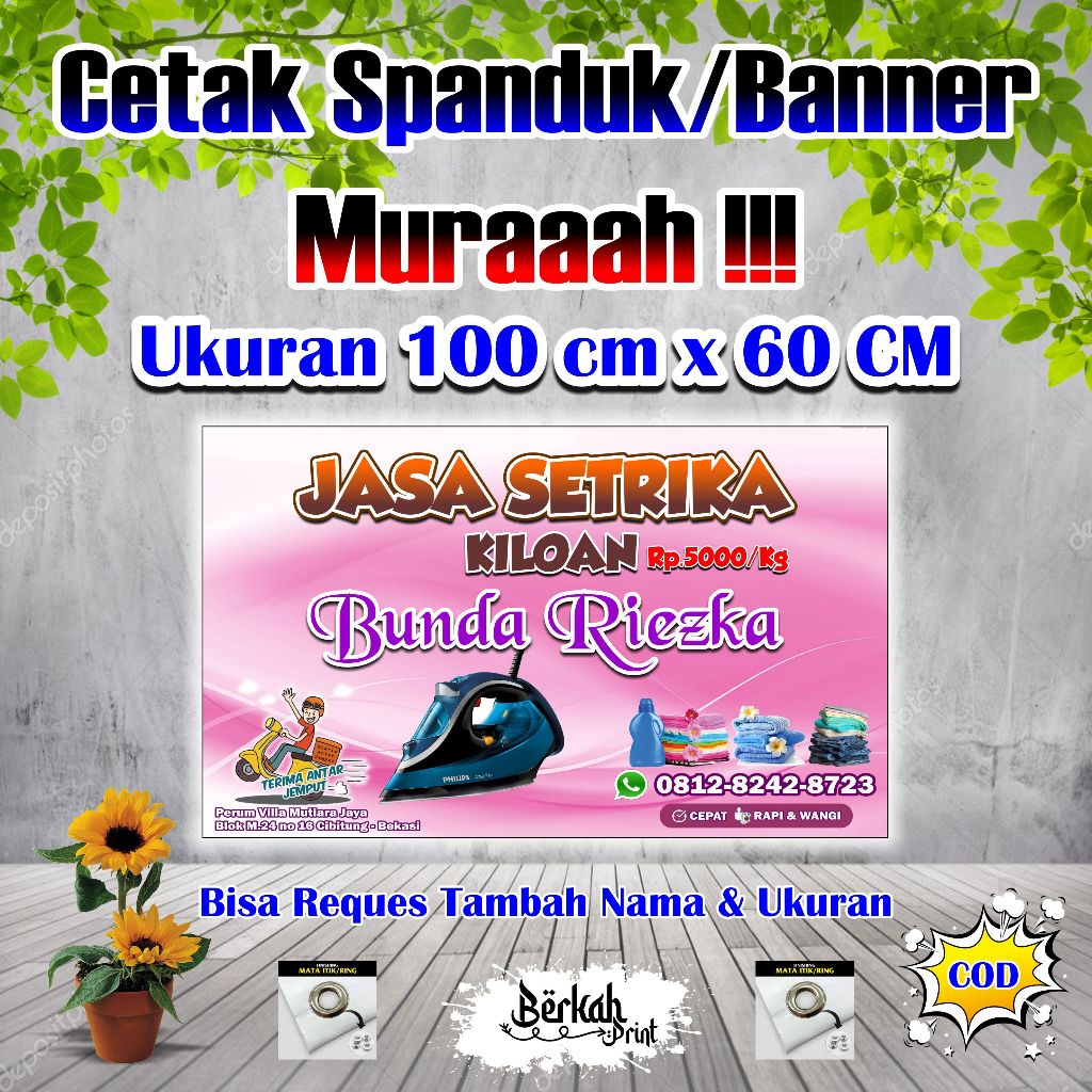Spanduk Banner Jasa Setrika Ukuran 100 cm x 60 cm