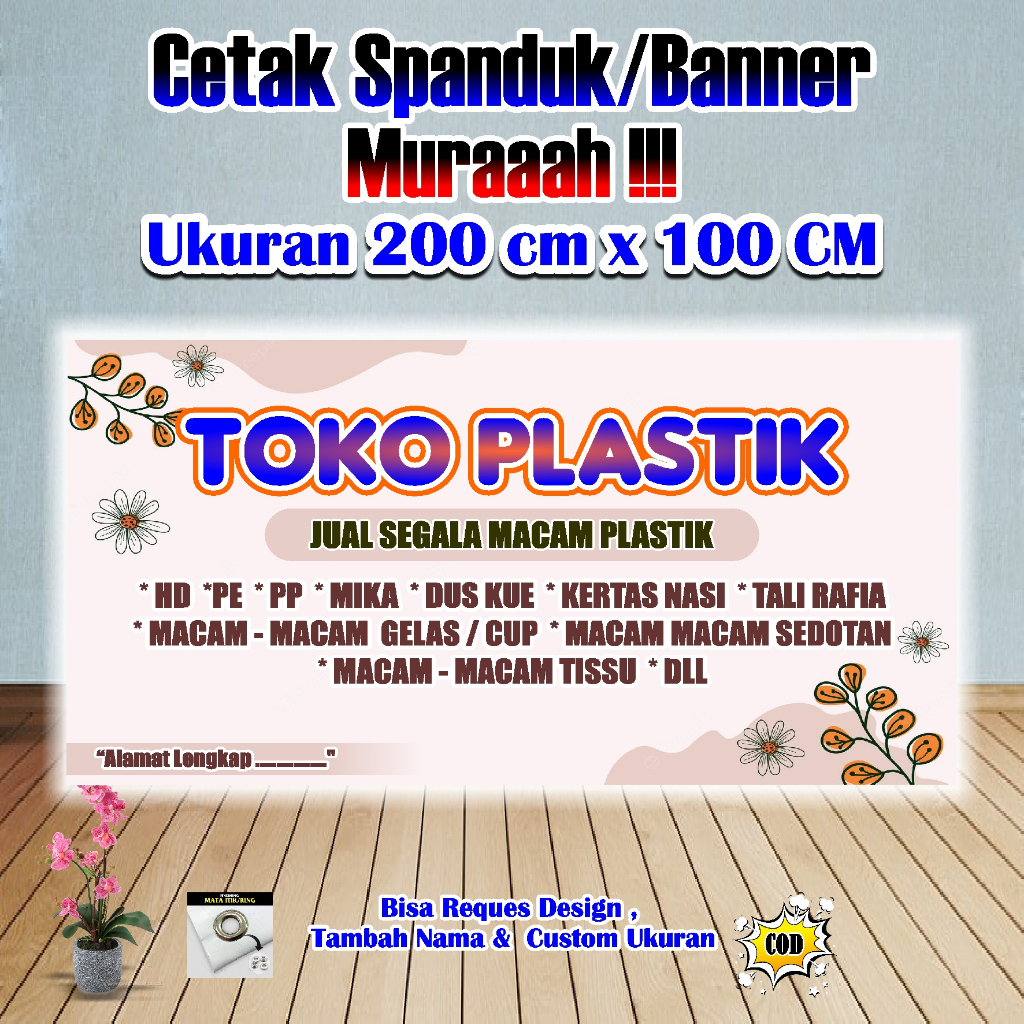Spanduk Banner Toko Plastik Ukuran 2 meter x 1 meter
