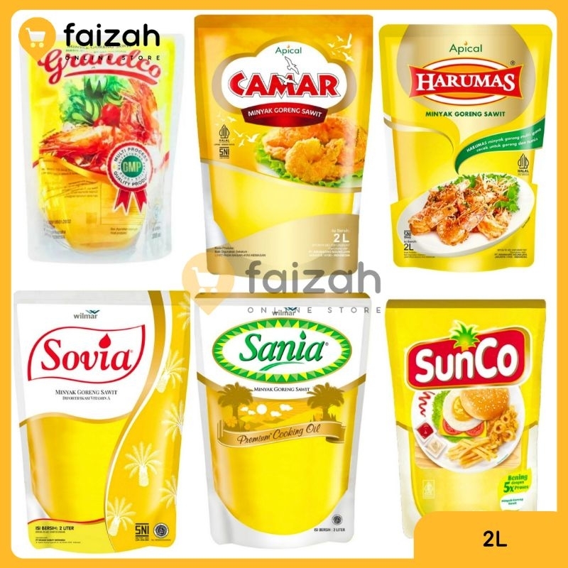 

Minyak goreng 2 liter sunco/rose brand/sovia/sedaap/grandco/sania