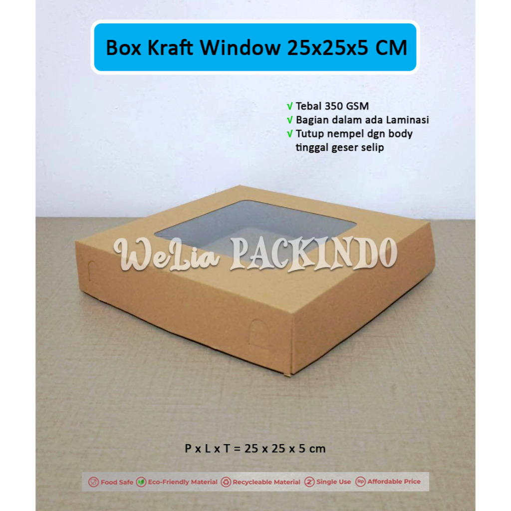 

[1 PCS] Box Kraft Window 25x25x5 / Box Pizza / Box Brownies / Kotak Kue Tart Bolu / Dus Makanan Model GS