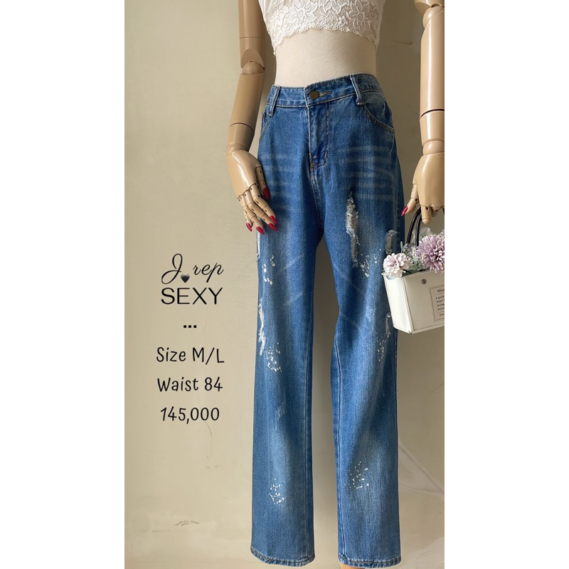 Celana panjang jeans denim jrep original ripped biru blue sexy preloved premium murah keren