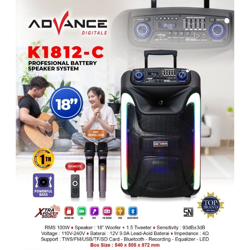 ADVANCE SPEAKER PORTABLE BLUETOOTH TROLI 18" K-1812C