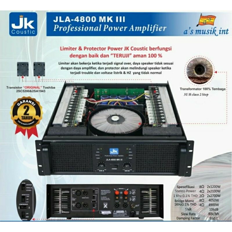Power Amplifier JK Coustic JLA-4800 MK III original class H