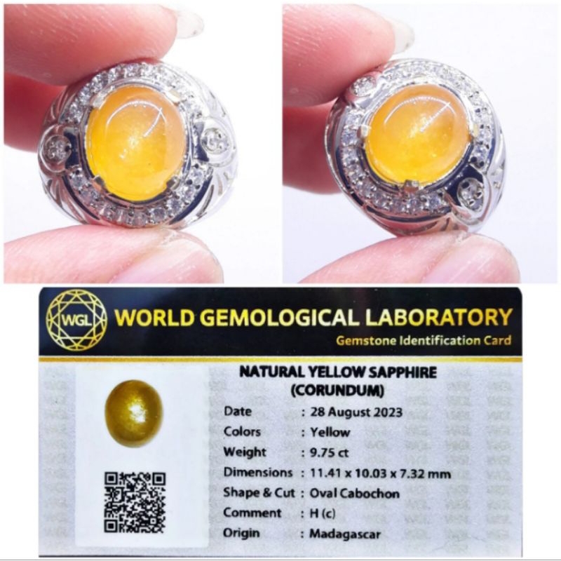 Cincin Batu Natural Yellow Sapphire Corundum + Memo