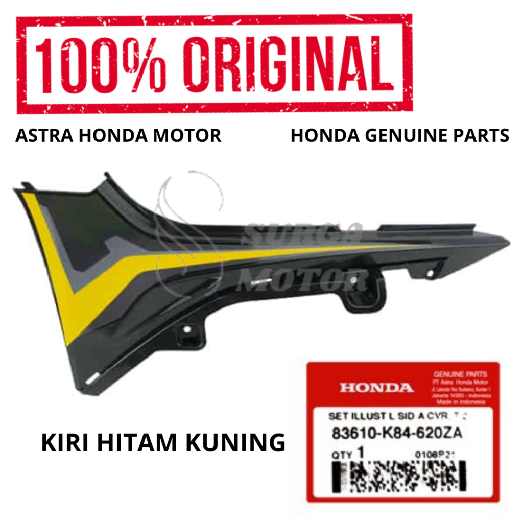 Cover Set Sambungan Body Samping Kiri Type 2 CRF150L Hitam Kuning Original Honda AHM 83610-K84-620ZA