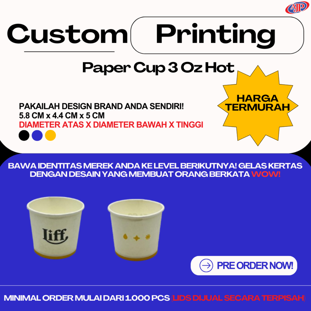 Custom Printing Paper Cup 3 Oz Hot