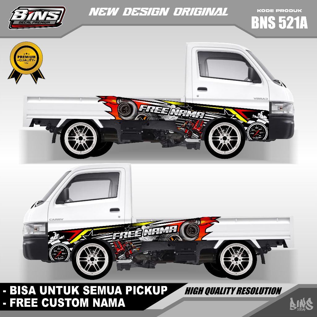 BNS521-STIKER DECAL MOBIL KHUSUS PIKUP CARRY TAYO APV L300 GAMBAR TURBO GRATIS TULIS NAMA