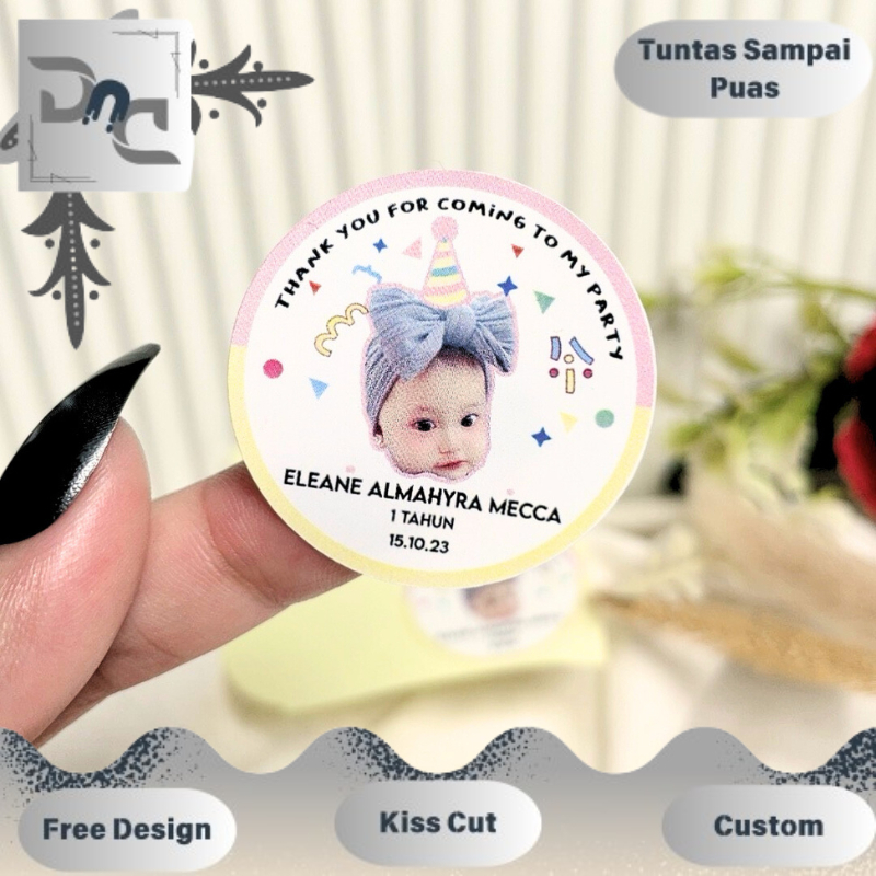 

2-4 Bahan Vinyl Stiker Ulang Tahun Sticker Label Undangan Happy Birthday Uk.Kecil Dnd Free Design
