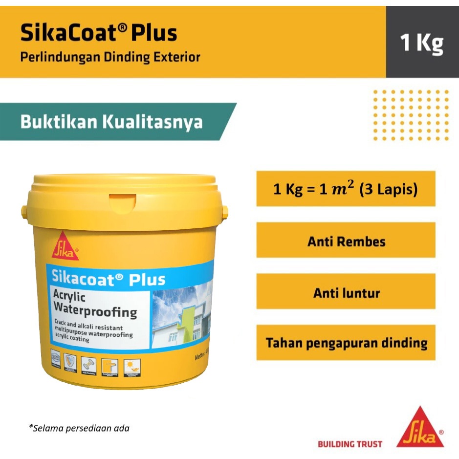 Sika - Sika Coat Cat Pelapis Anti Bocor Elastis Dinding Tembok Luar 1Kg - Grey