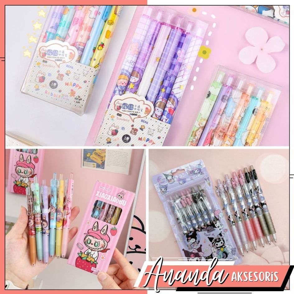

Pulpen Gel 0,5 MM 1 set Isi 6 Motif Karakter Labubu Kuromi sanrio Atk Lucu Imu