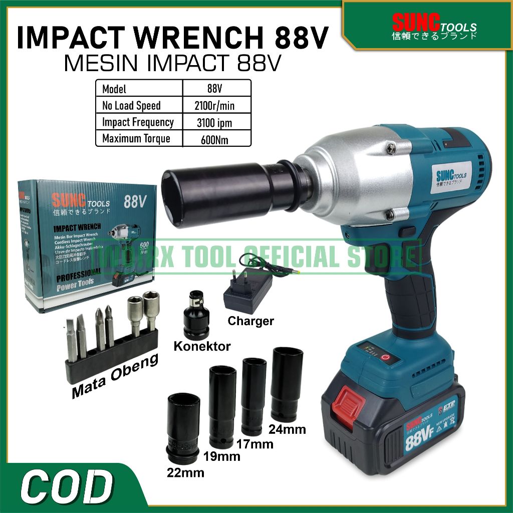 SUNC TOOLS Mesin Impact Baterai Torsi Besar Cordless Impact Wrench BRUSHLESS 88V 88VF