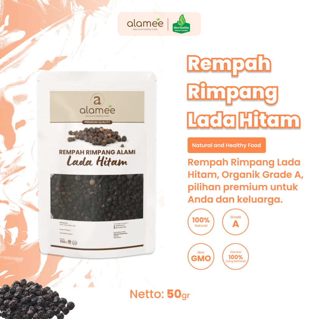 

ALAMEE Lada Hitam Biji Organik Utuh Whole Black Pepper Blackpepper Rempah Rimpang Organik Alami 50 gram