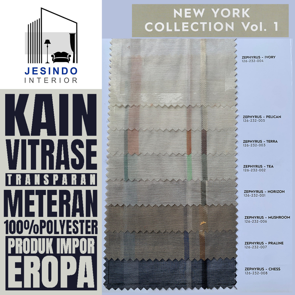 ZEPHYRUS Kain Gorden Vitrase Transparan Meteran Bahan Polyester Lebar 300 CM