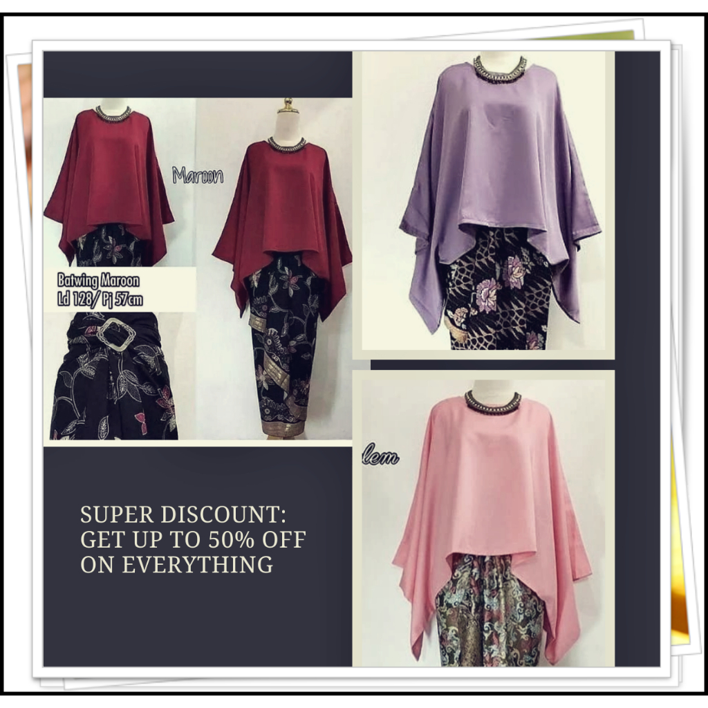 batwing blouse satin polos KELELAWAR Atasan KEBAYA SATIN SHIMER simer Batwing jumbo LD 150 fit to 5X
