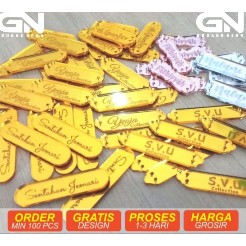 Label Akrilik Hijab Branding | 100 pcs | Custum cutting Label