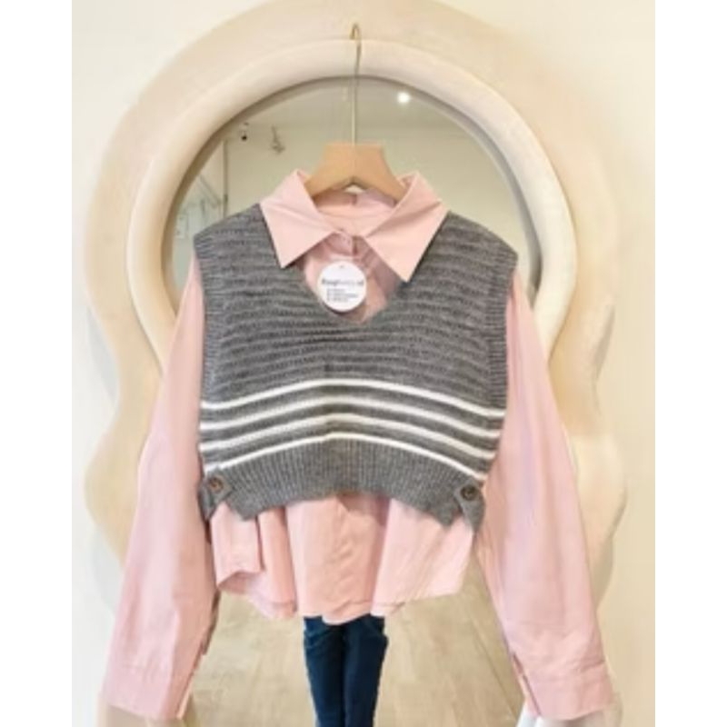 Kemeja Import + Vest Rajut Bangkok / Atasan Kemeja + Vest Rajut Import / Blouse Kemeja + Vest Rajut 