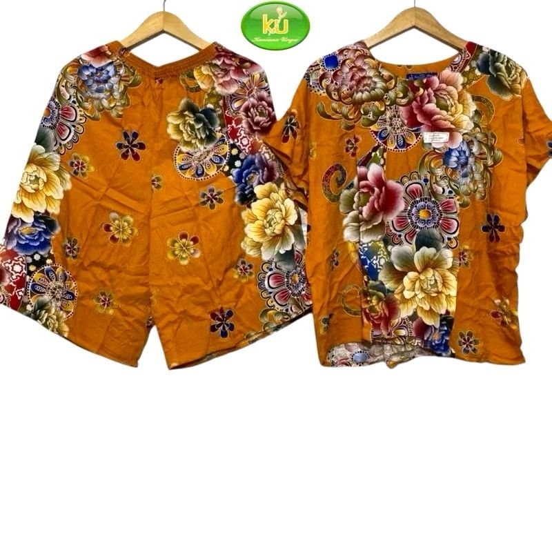 SETELAN JUMBO BABY DOLL ASLI BATIK KENCANA UNGU LABEL BIRU MAXI LL MOTIF TERBARU LD 134 CM /PAKAIAN 