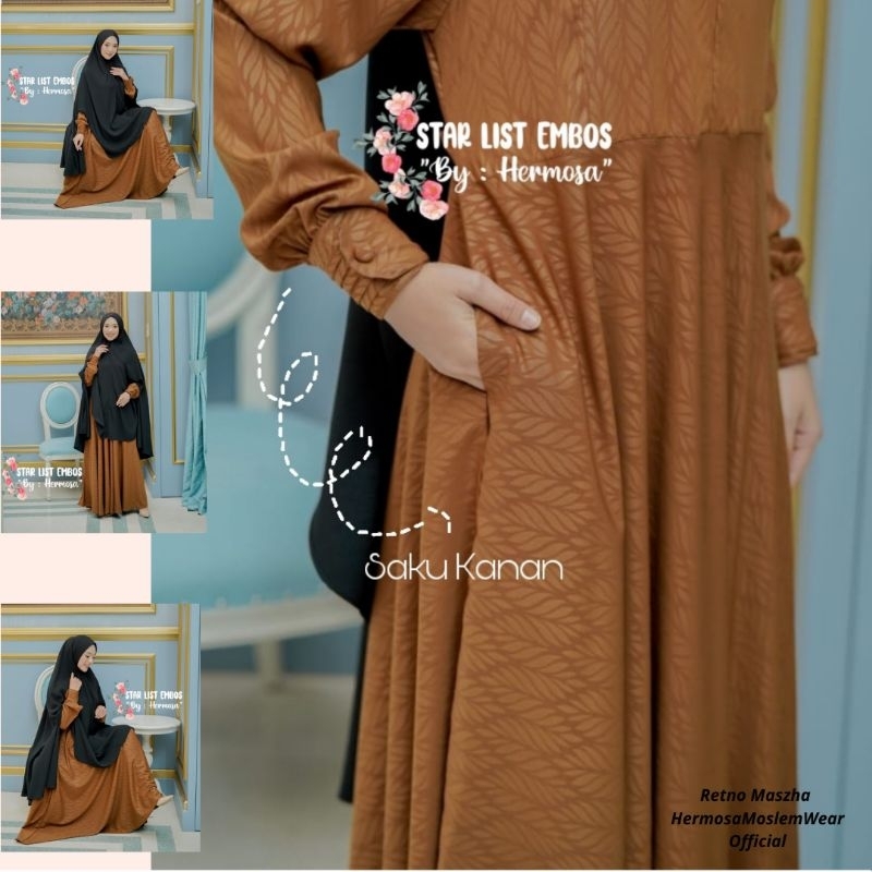 Gamis Wanita Original Branded  by Hermosa    Motif Padi Umbrella lebar bawah 4m  ukuran jumbo cocok 