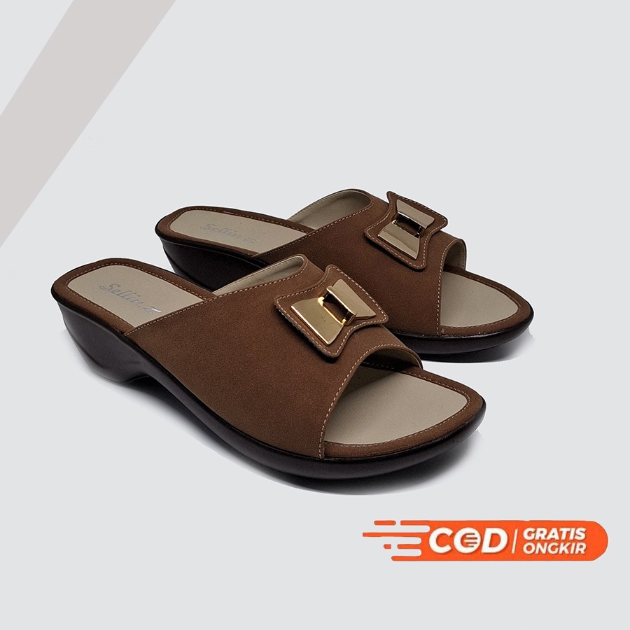 Wedges sandal wanita Hak 5cm Sandal wedges Glamour gold ibu Modis Acara Undangan Wedding Kondangan